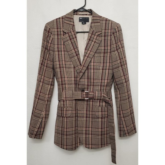 ASOS Other - ASOS DESIGN skinny belted blazer with twill check in camel